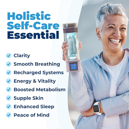 Aging woman revitalizes herself with hydrogen water